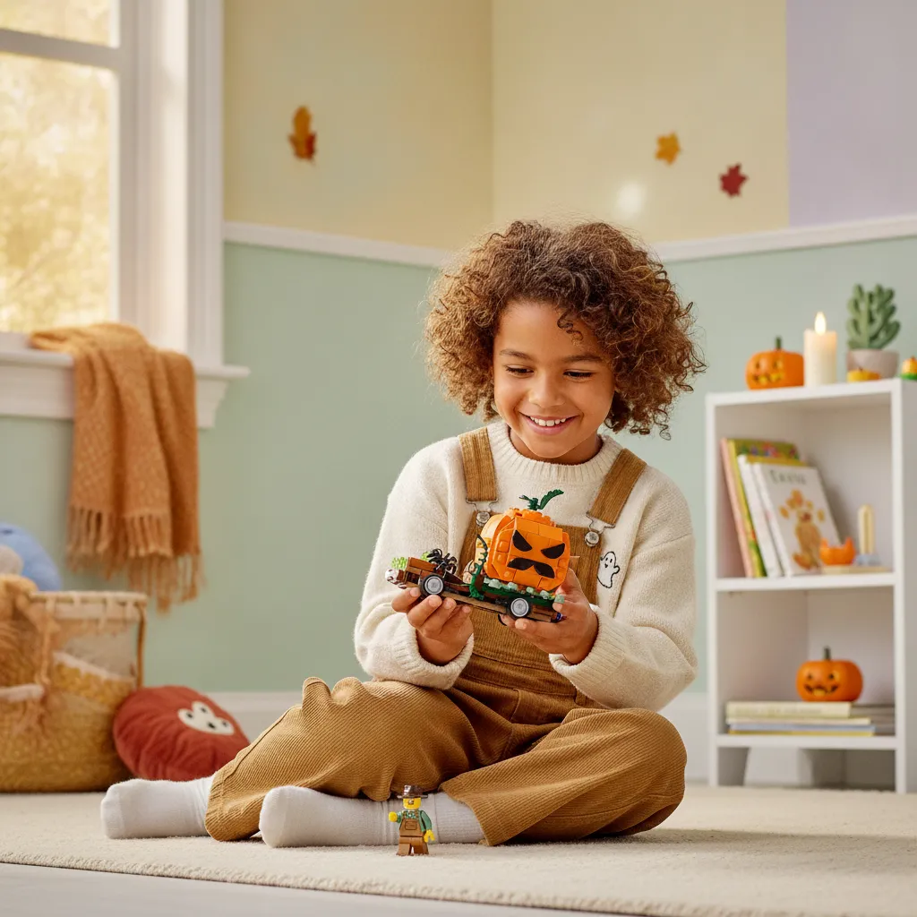 LEGO Pickup mit Kürbis im Kinderzimmer zu Halloween