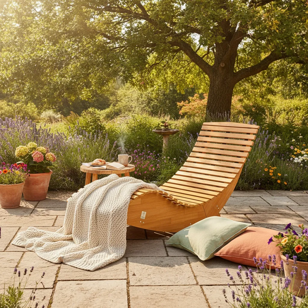 Sonnenliege aus Akazienholz mit Schaukelfunktion für die Terrasse