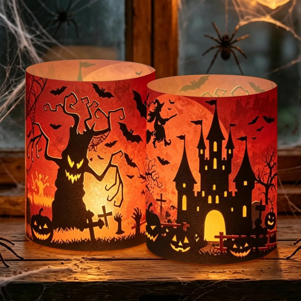 Halloween Windlichter mit Kürbis-Motiv – 12er Set für die Tischdeko