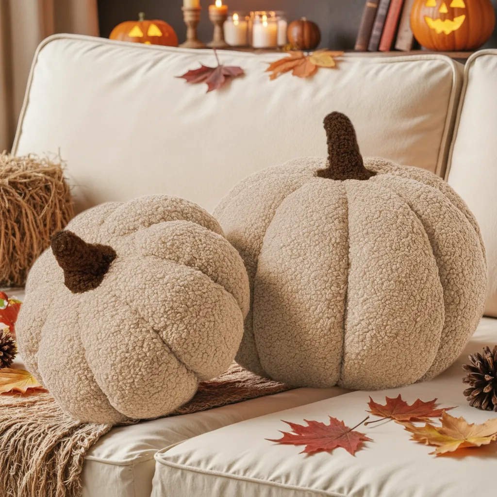Kürbiskissen in Beige – weiche Herbstdeko fürs Wohnzimmer