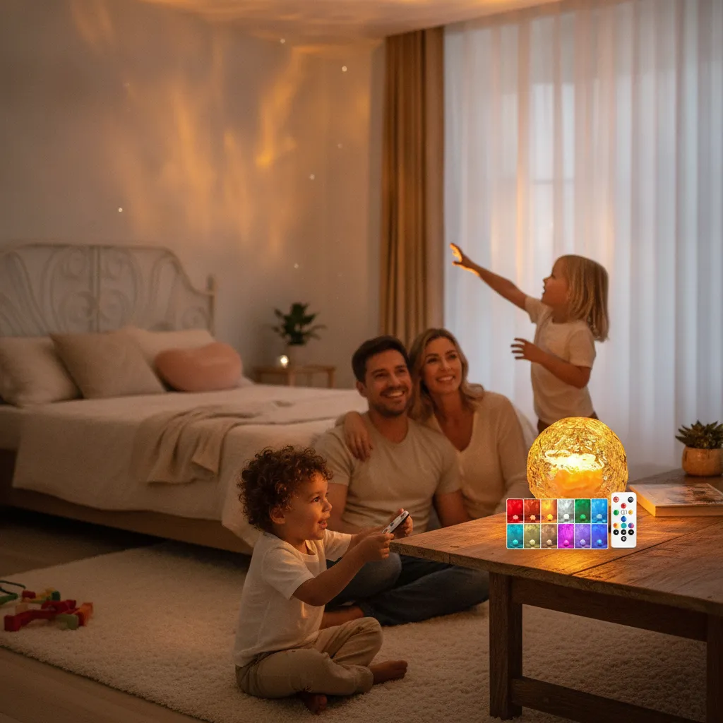 Sternenhimmel-Projektor als Nachtlicht im Familienschlafzimmer