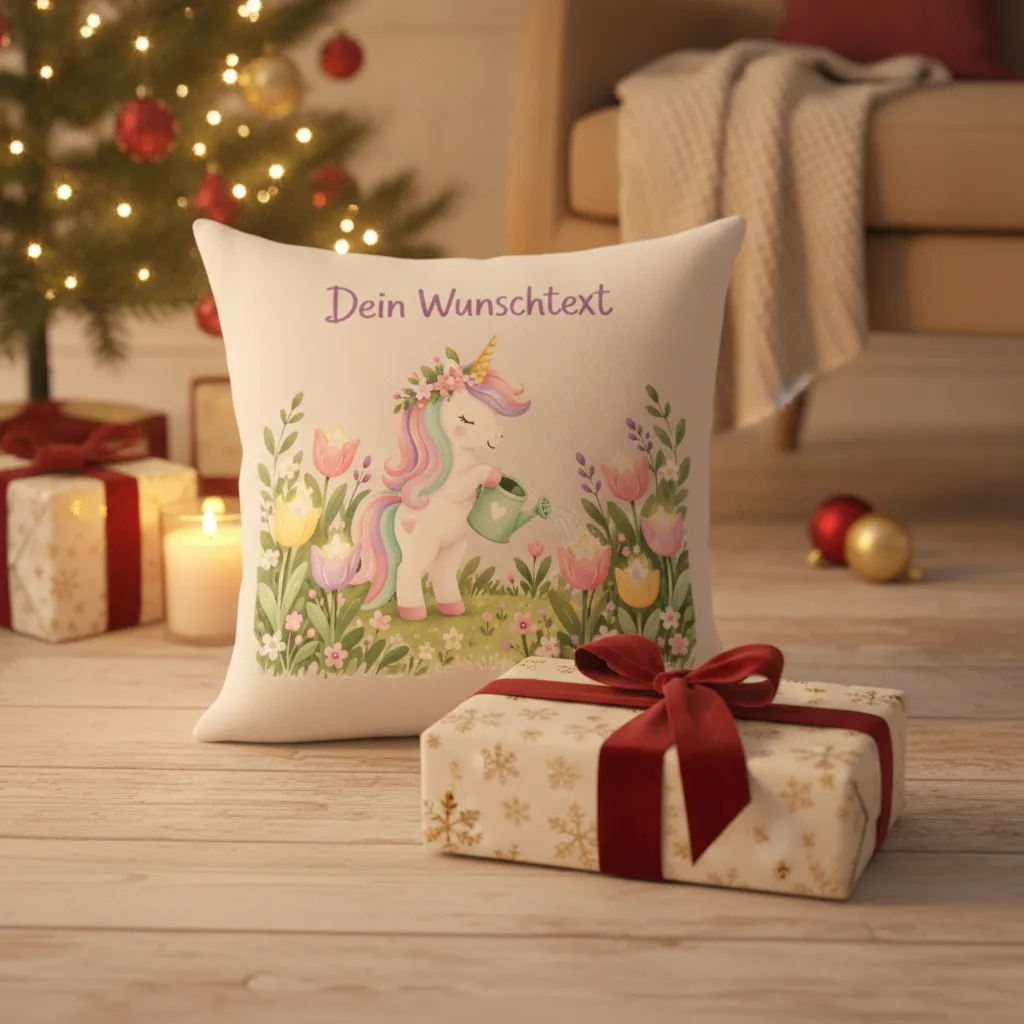 Einhorn Kissen mit Namen – Geschenk zum Geburtstag für Mädchen – Bild 2
