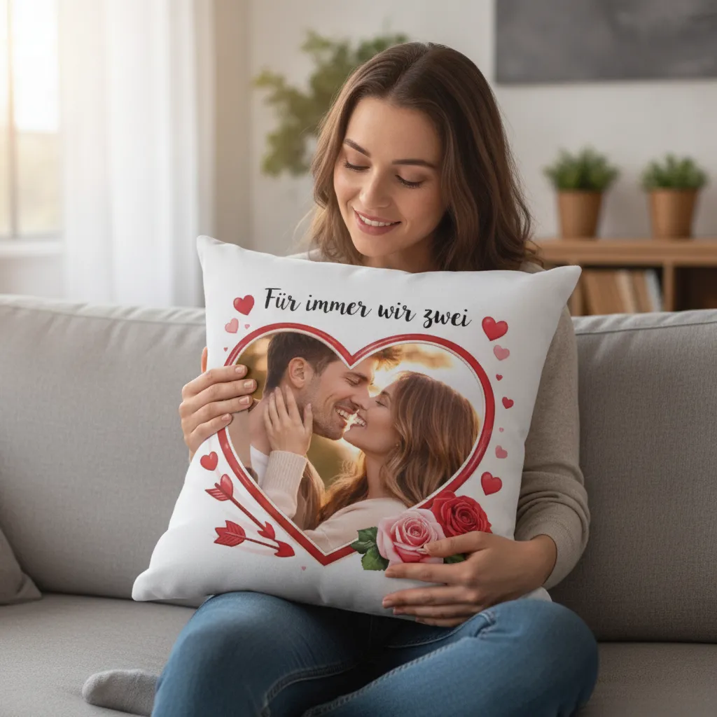 Fotokissen mit Herzrahmen – personalisiert zum Jahrestag – Bild 3