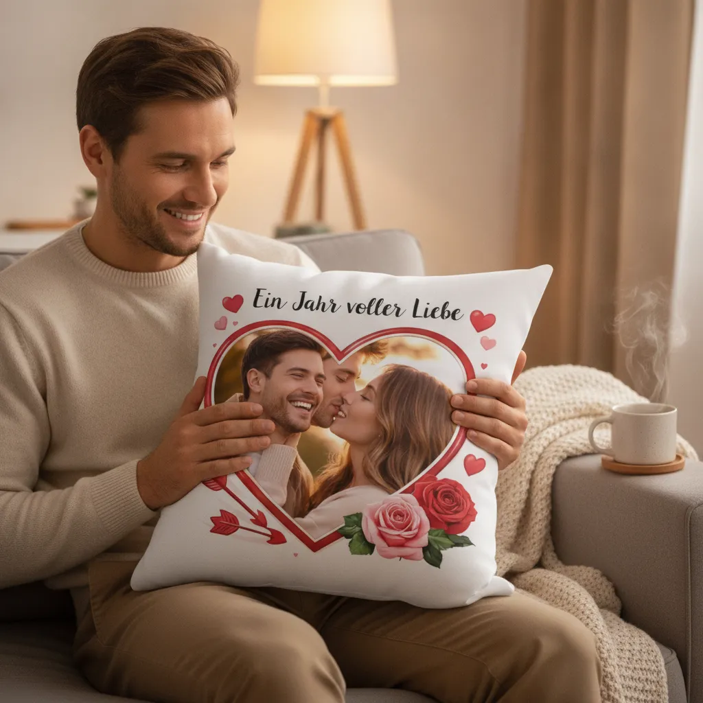 Fotokissen mit Herzrahmen – personalisiert zum Jahrestag – Bild 2