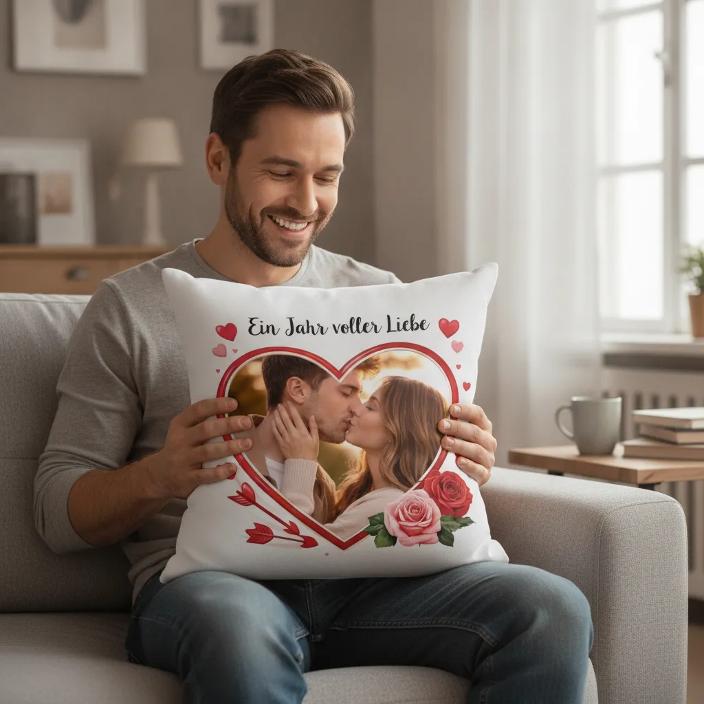 Fotokissen mit Herzrahmen – personalisiert zum Jahrestag – Bild 4
