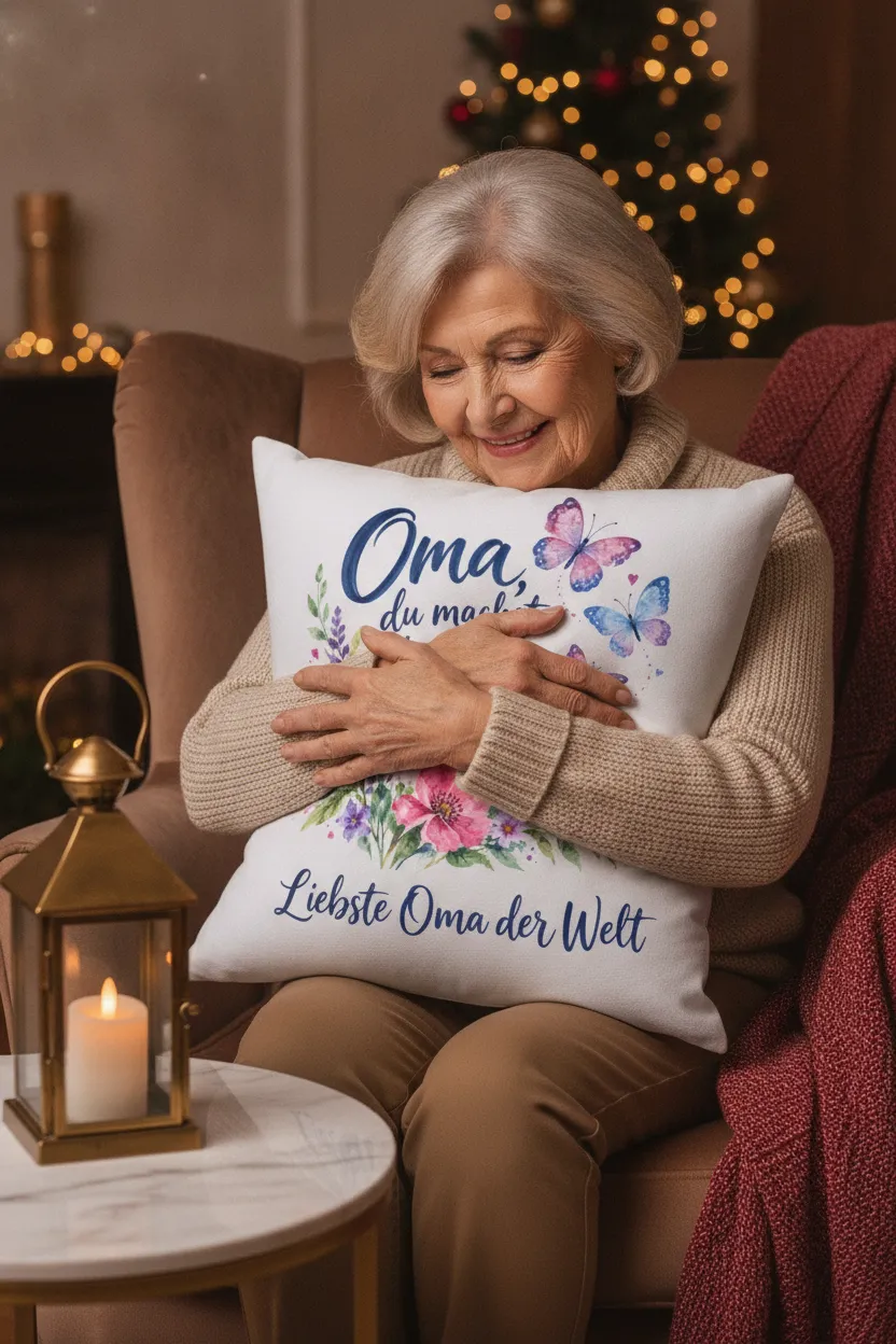 Weihnachtsgeschenk fuer Oma: personalisiertes Spruchkissen