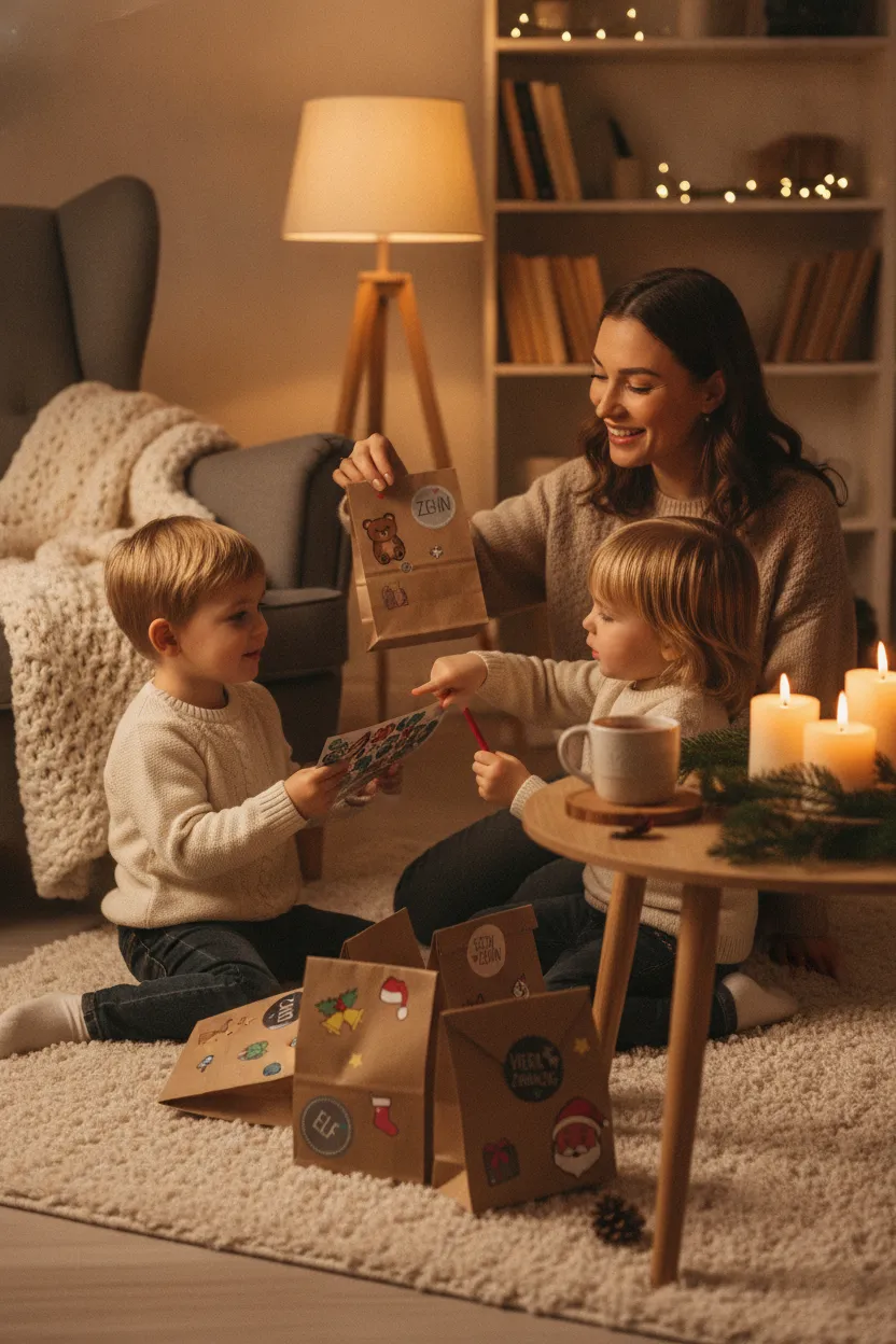 Adventskalender zum Befüllen: 24 Papiertüten mit Zahlenaufklebern – Bild 3