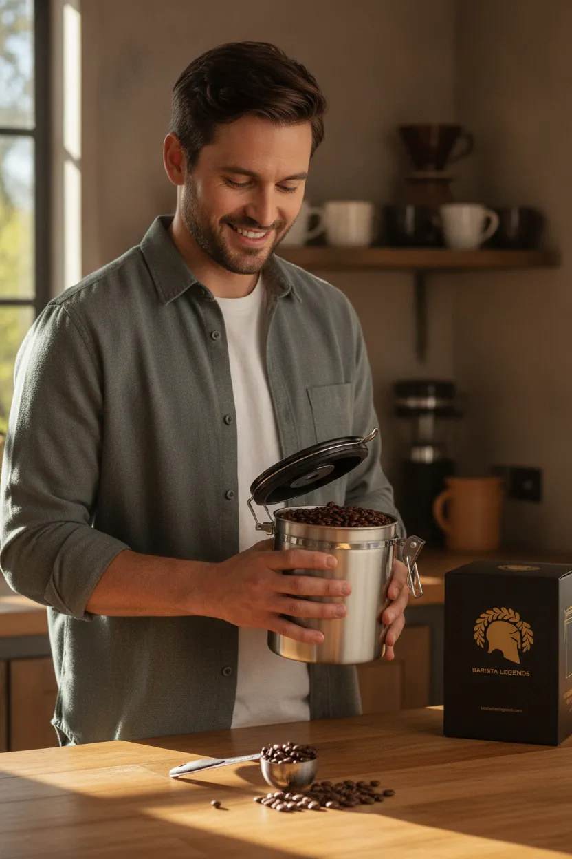 Kaffeedose aus Edelstahl mit Datumsring im Deckel