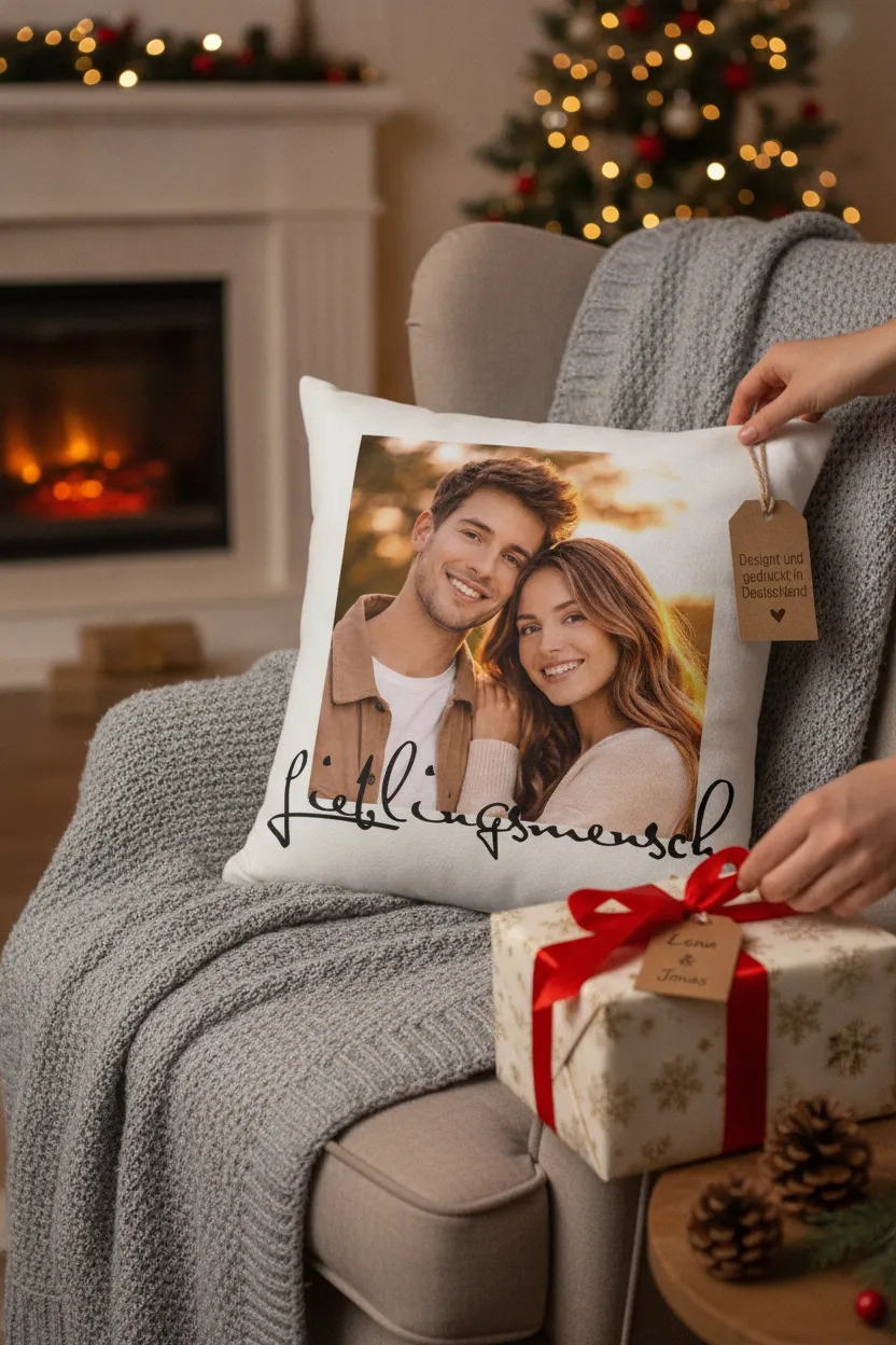 Fotokissen mit eigenem Bild und Text – Idee zum Jahrestag