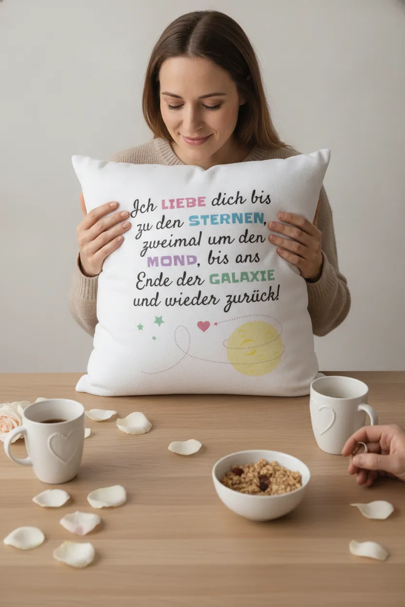 Dekokissen Liebe um den Mond in Weiß und Gelb – Bild 9