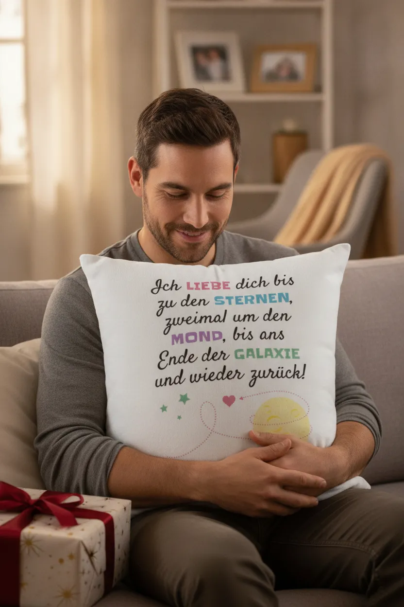 Dekokissen Liebe um den Mond in Weiß und Gelb – Bild 7
