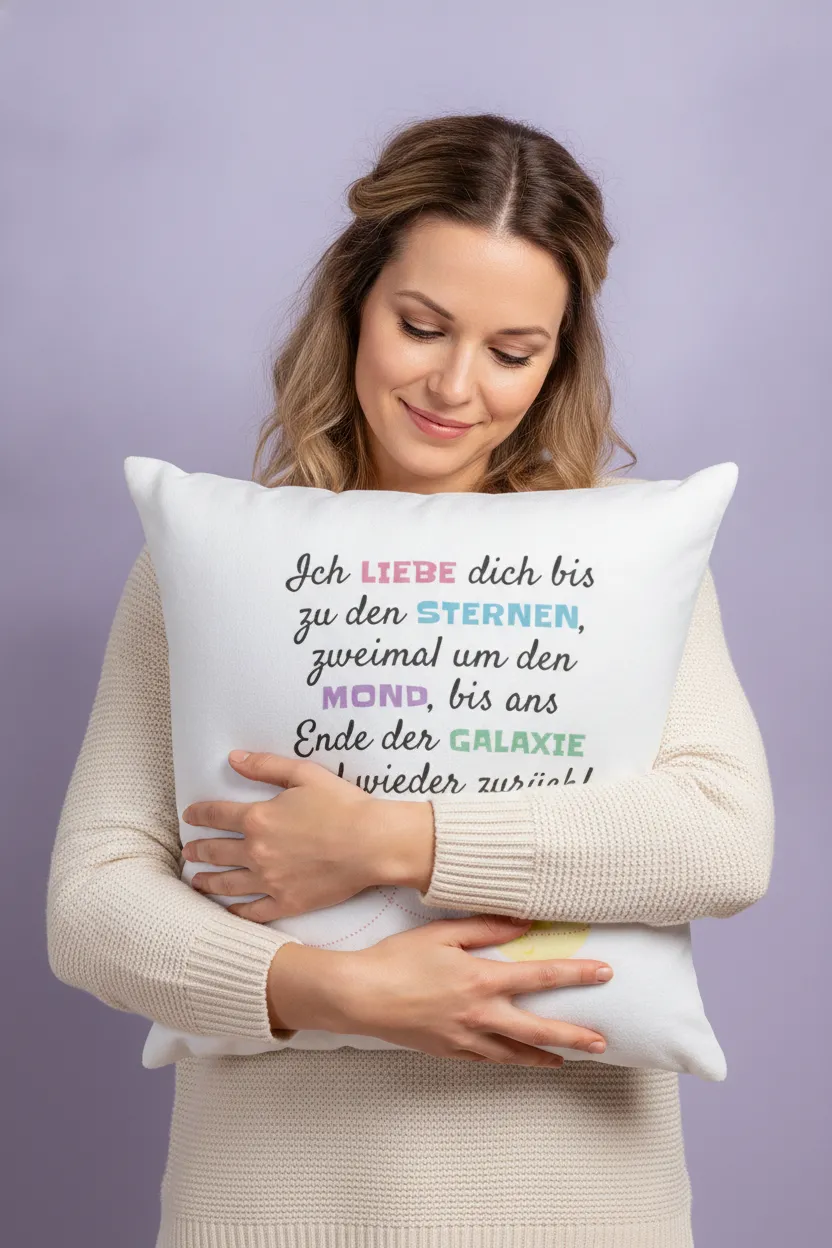 Dekokissen Liebe um den Mond in Weiß und Gelb – Bild 3
