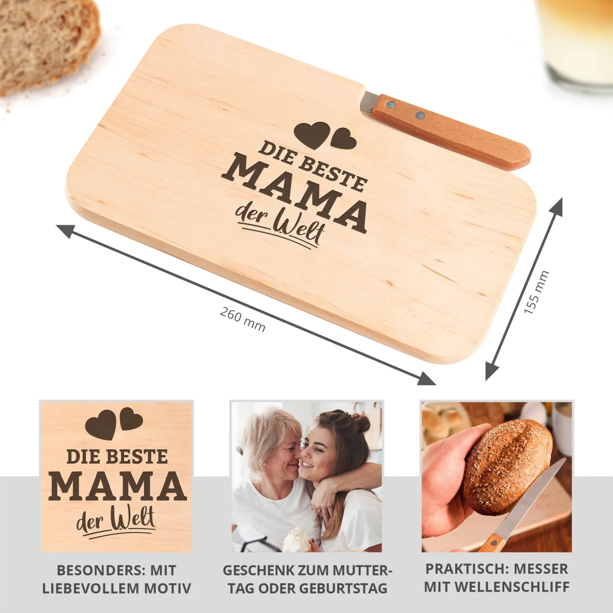 Frühstücksbrett mit Messer - Beste Mama – Bild 3