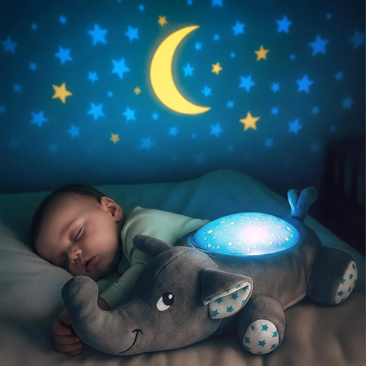 Kuschelelefant mit Sternenhimmel für Babys