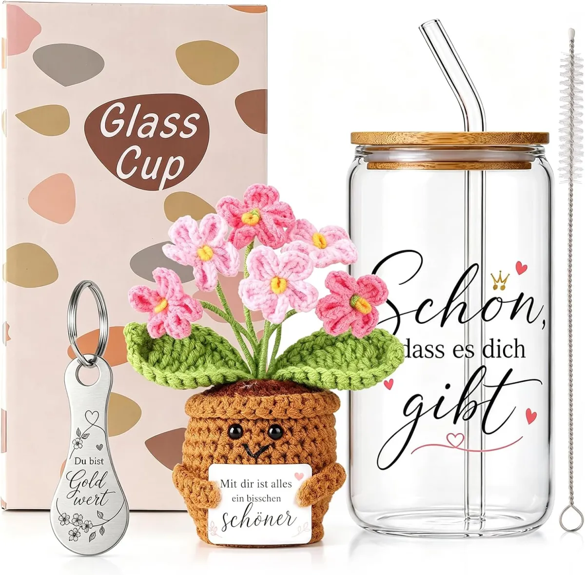Geschenkset mit Trinkglas für liebe Menschen