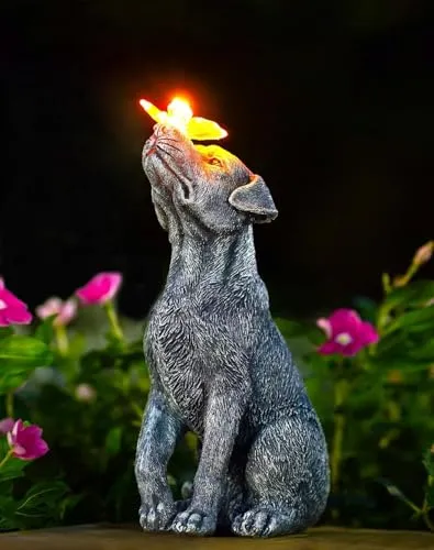 Solar-Hundefigur mit Schmetterling für den Garten – Bild 2