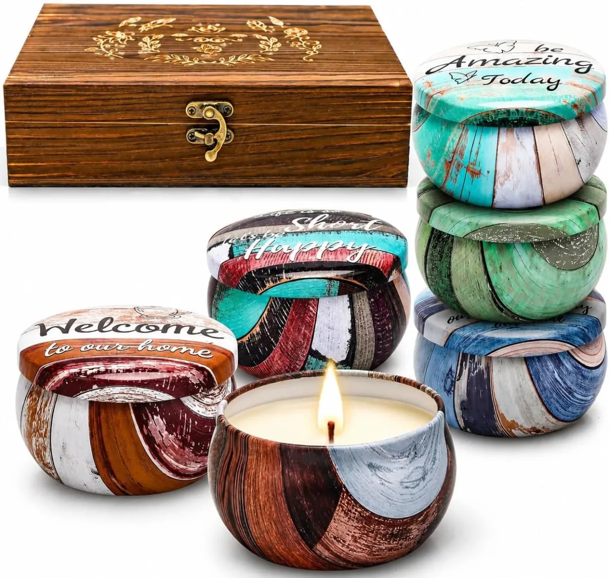 Duftkerzen-Set in Holzbox – Geschenk für Frauen
