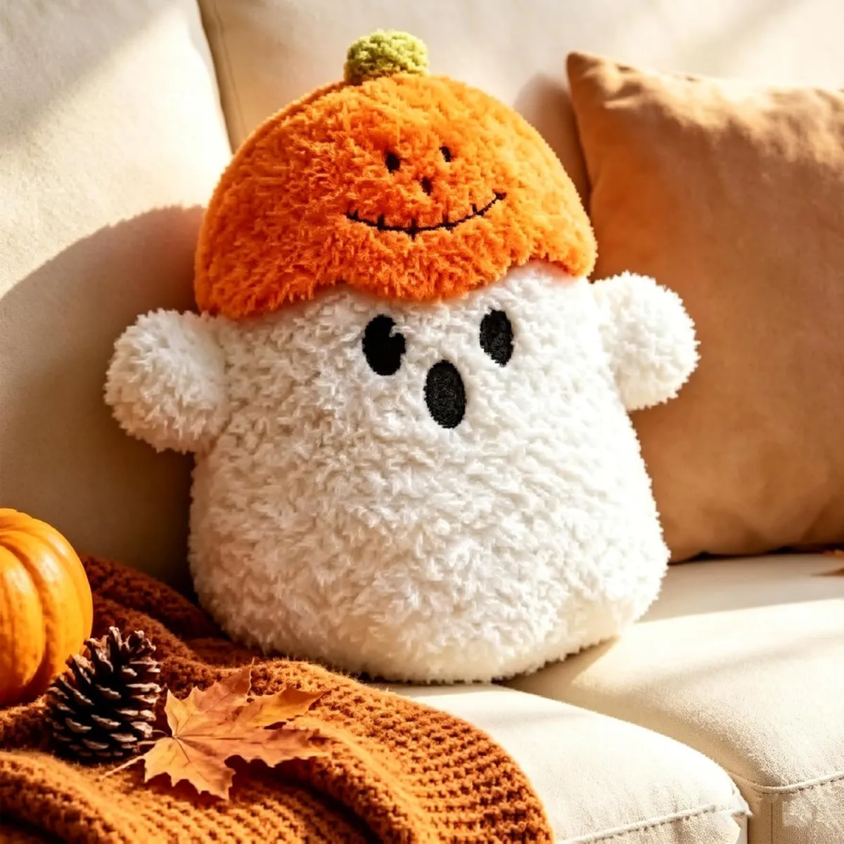 Plüsch-Geisterkissen als Halloween-Deko fürs Sofa