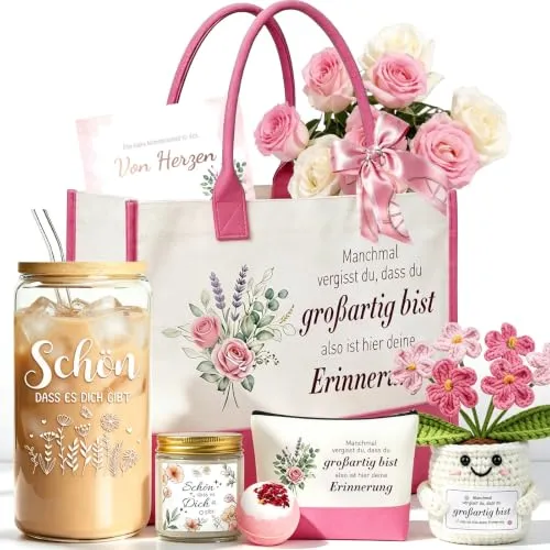 Geschenkset mit Häkelblume für Frauen zum Geburtstag – Bild 2