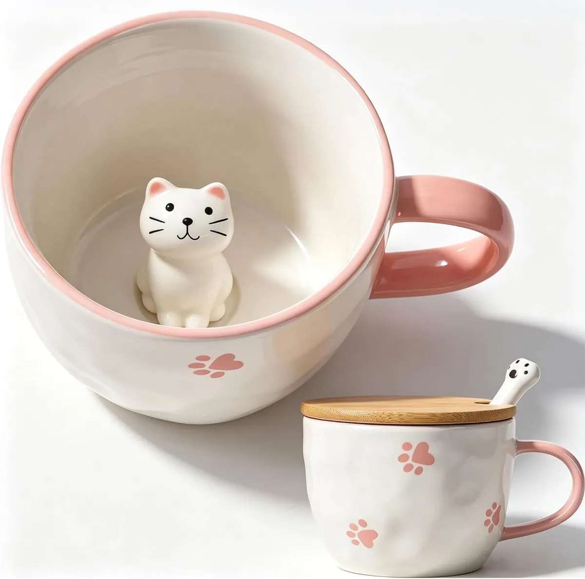 Katzen-Tasse mit Deckel und Löffel für Katzenfans