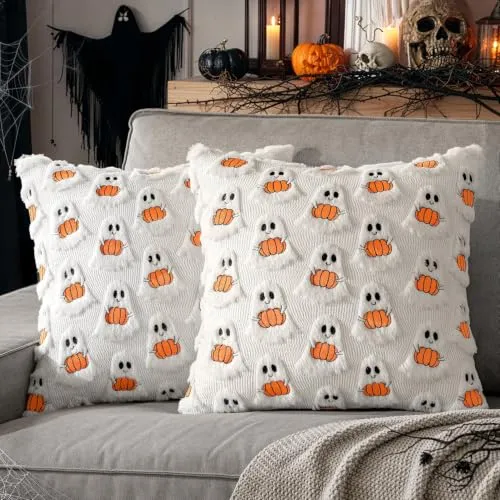 Halloween-Kissenbezug mit Geist und Kürbis – Bild 2