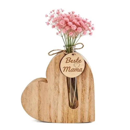 Herz aus Holz mit Trockenblume – Geschenk für Mama – Bild 2