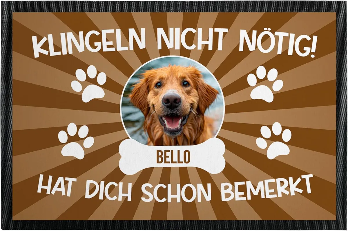 Personalisierte Fußmatte mit Hundefoto und Name