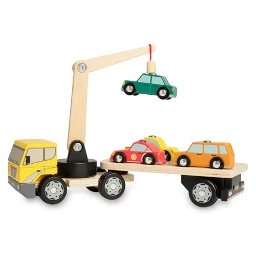 Holz-Autotransporter mit Magnetkran für Kleinkinder – Bild 2
