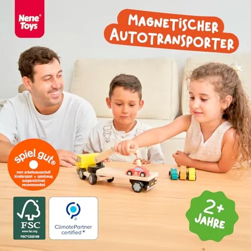 Holz-Autotransporter mit Magnetkran für Kleinkinder – Bild 3