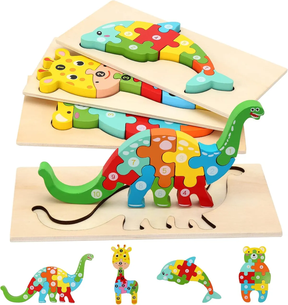 Holzpuzzle-Set mit Tieren für Kleinkinder ab 1 Jahr