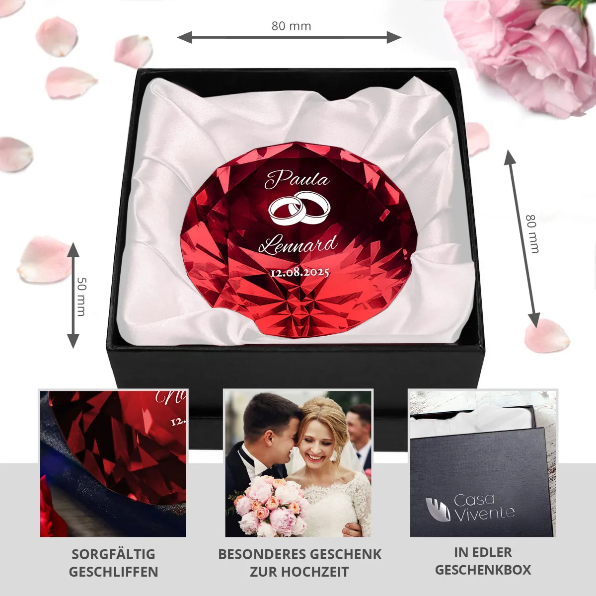 Gravierter Kristall in Rot – Geschenk zur Hochzeit – Bild 4