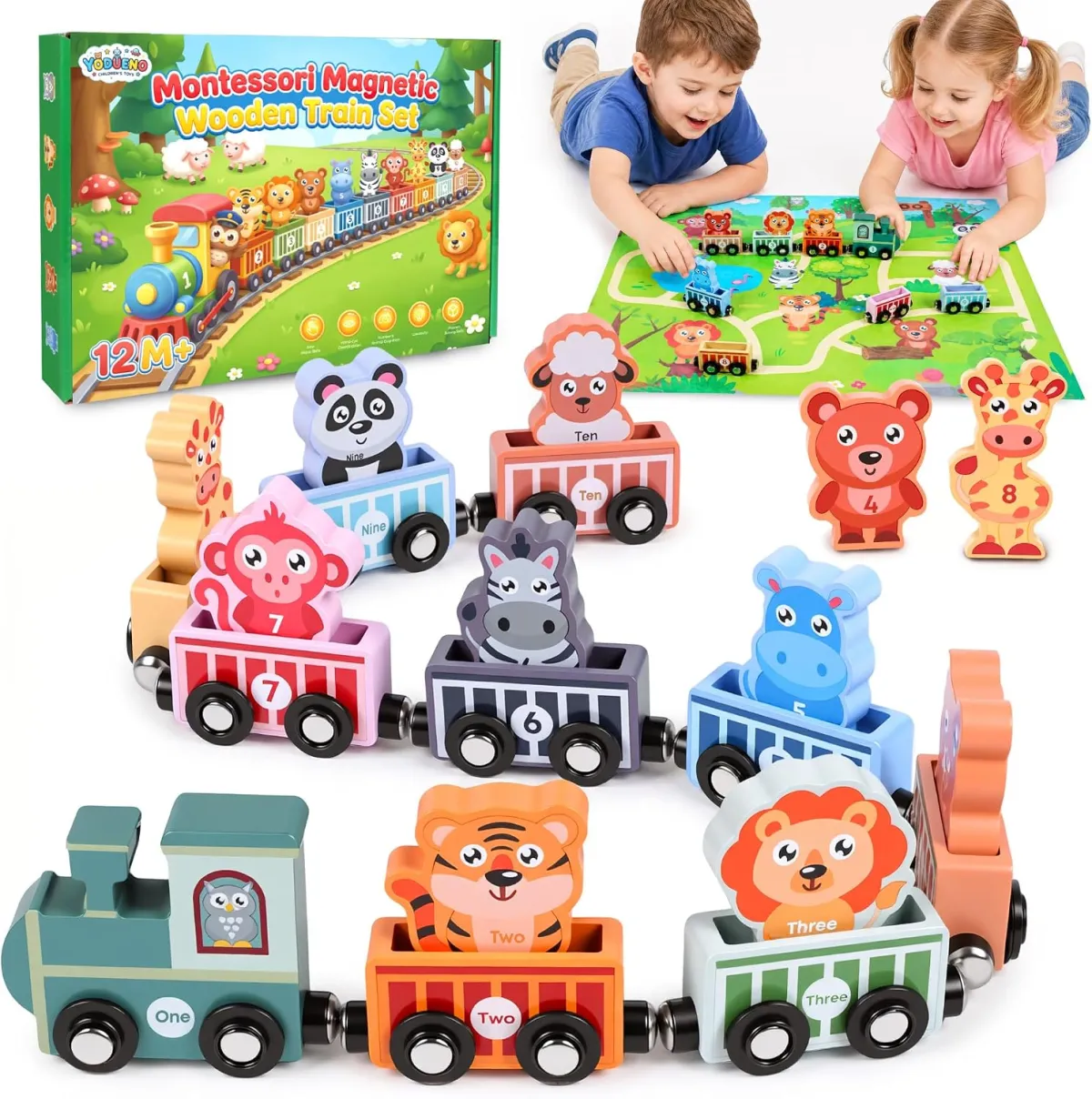 Magnetische Holzeisenbahn mit Tieren für Kleinkinder