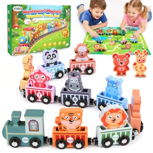 Magnetische Holzeisenbahn mit Tieren für Kleinkinder – Bild 2