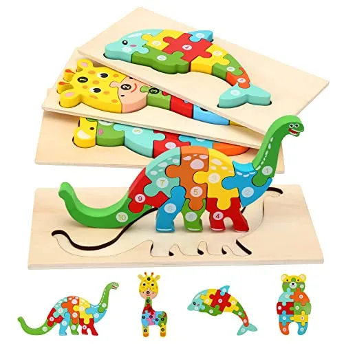 Holzpuzzle-Set mit Tieren für Kleinkinder ab 1 Jahr – Bild 2