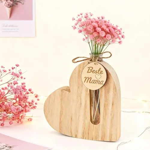 Herz aus Holz mit Trockenblume – Geschenk für Mama – Bild 3