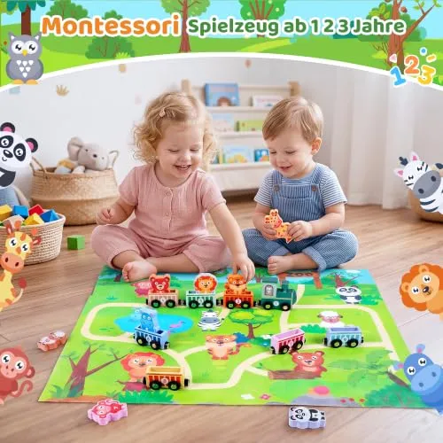 Magnetische Holzeisenbahn mit Tieren für Kleinkinder – Bild 3