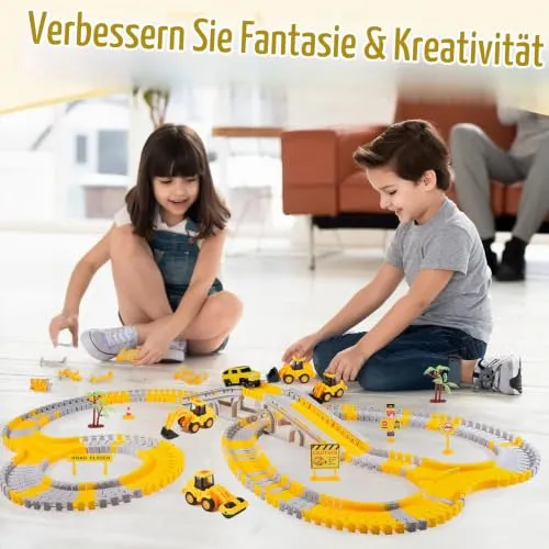 Rennbahn mit Baufahrzeugen für kleine Baumeister – Bild 3