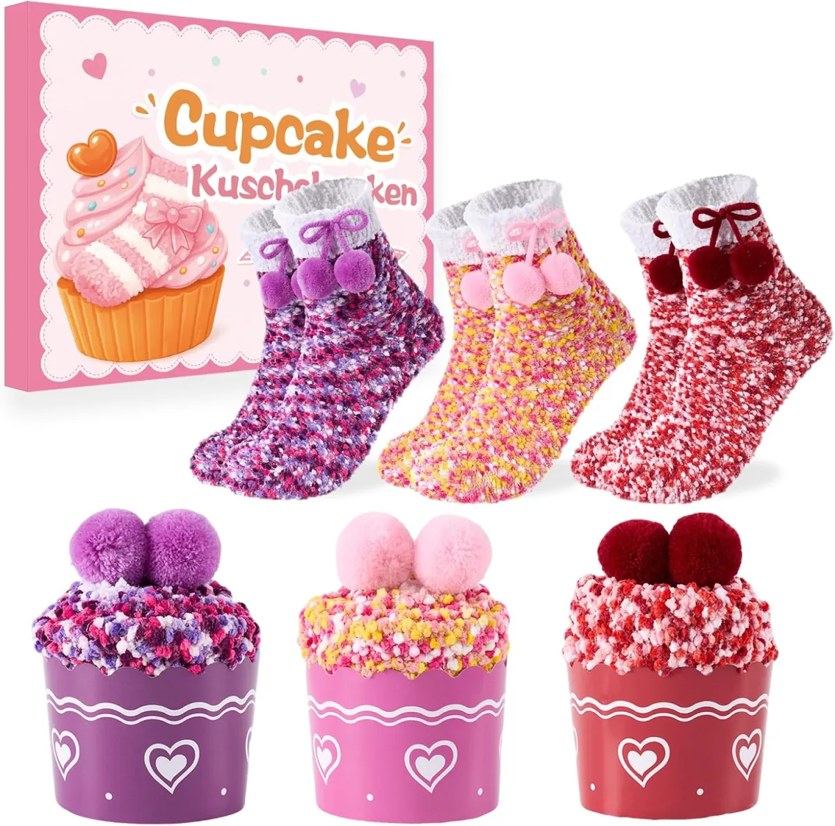 Kuschelsocken als Cupcakes in der Geschenkbox