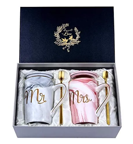 Mr-und-Mrs-Tassenset mit Deckeln – Geschenk für Brautpaare – Bild 2