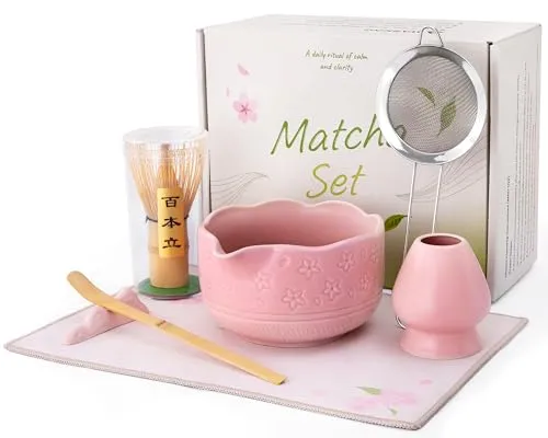 Matcha-Set in Rosa mit Schale und Bambusbesen – Bild 2