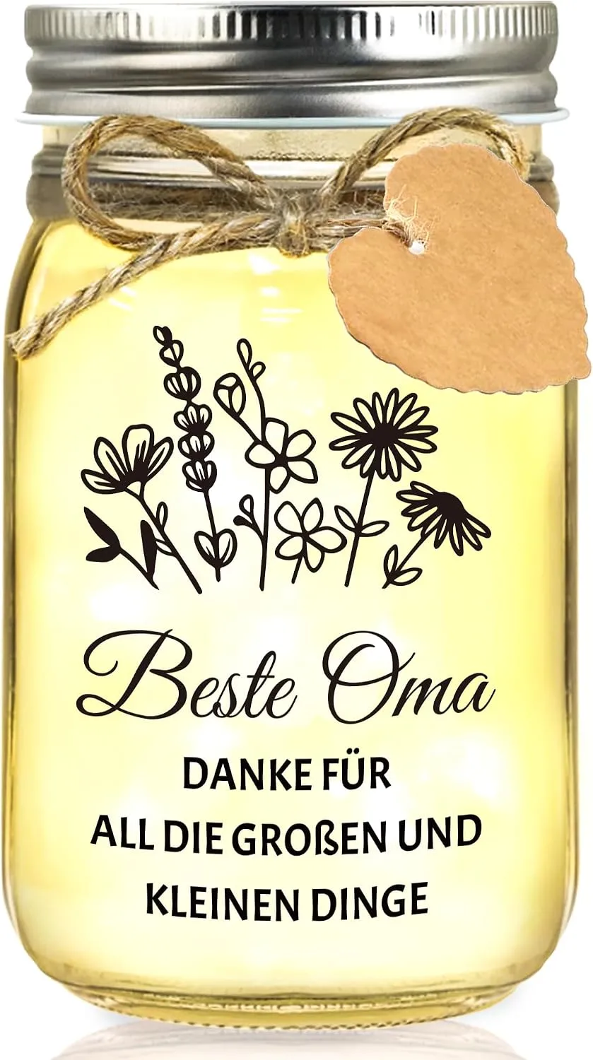 LED-Flaschenlicht mit Spruch – Geschenk für Oma