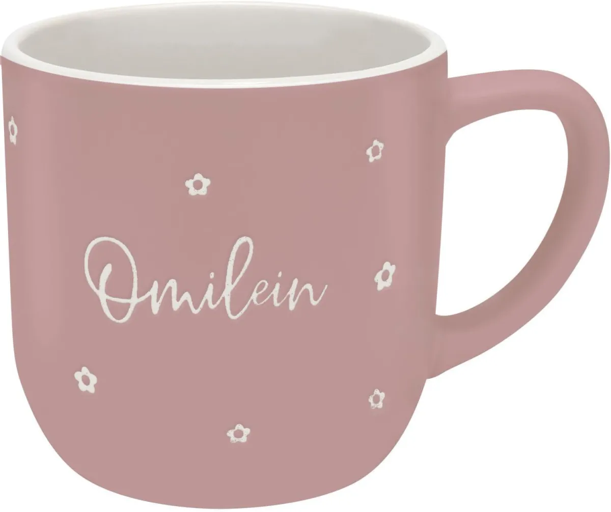 Rosa Tasse „Omilein“ mit Gravur – Geschenk für Oma