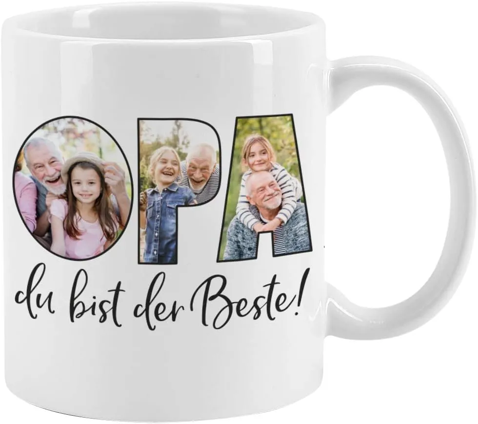 Fototasse für Opa – persönliches Geschenk mit 3 Fotos