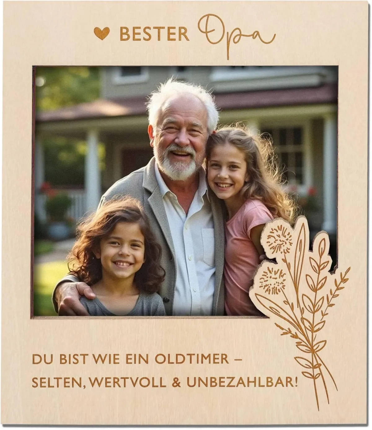 Kleiner Holzrahmen mit Foto für Opa, magnetisch am Kühlschrank, Einzug und Einweihung