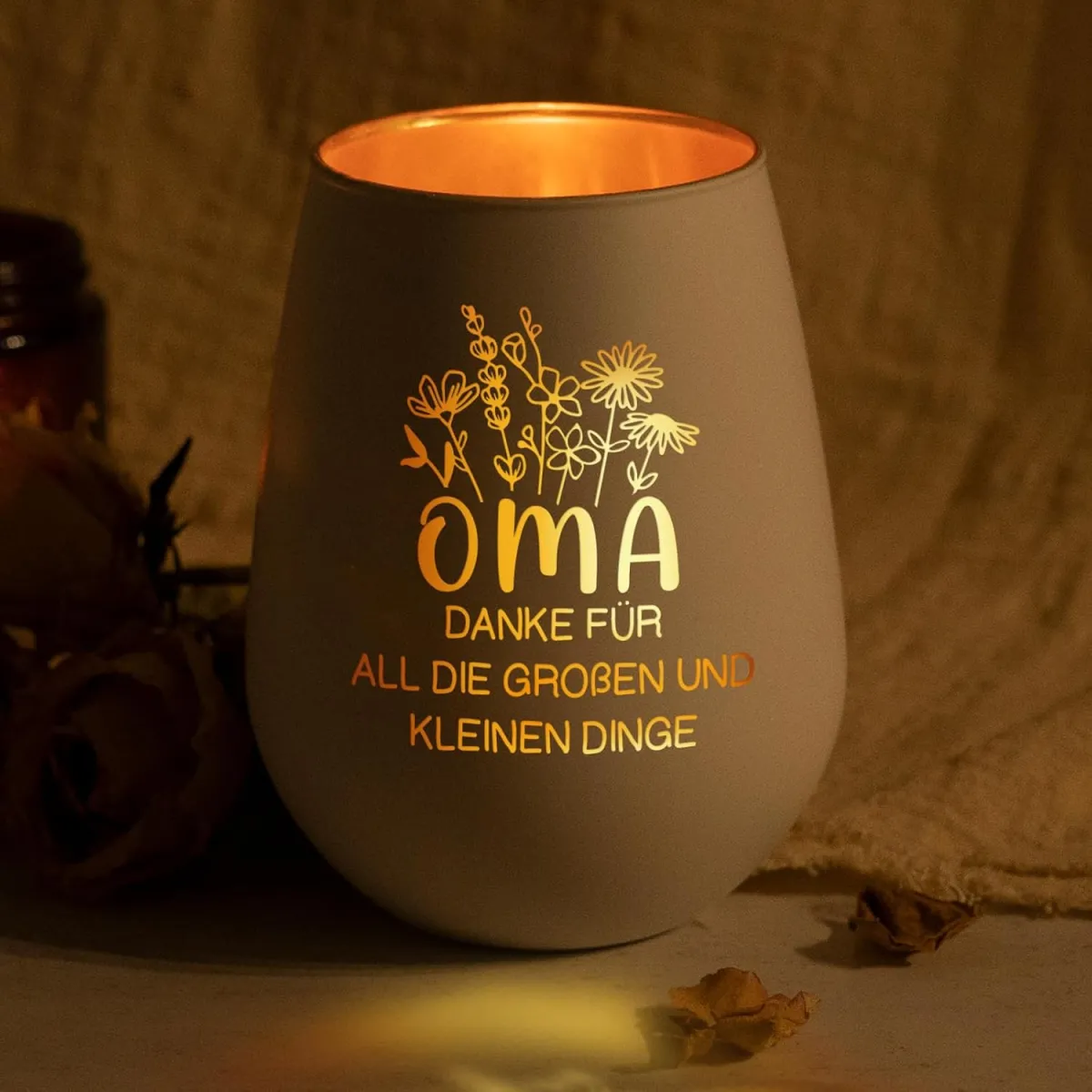 Windlicht mit Dankesbotschaft – Geschenk für Oma