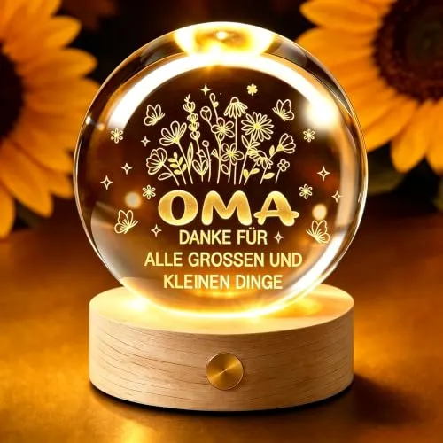 Leuchtende Glaskugel mit Gravur – Geschenk für Oma – Bild 2