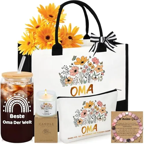 Geschenkset für Oma mit Tasche, Glasbecher und Armband – Bild 2