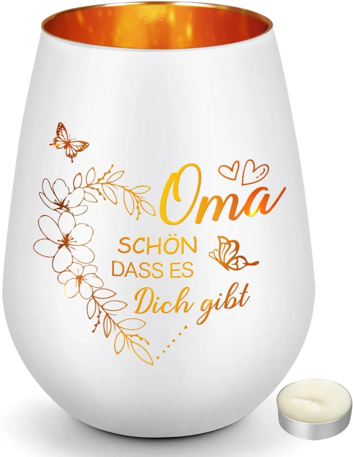 Gravierter Windlicht-Teelichthalter als Geschenk für Oma