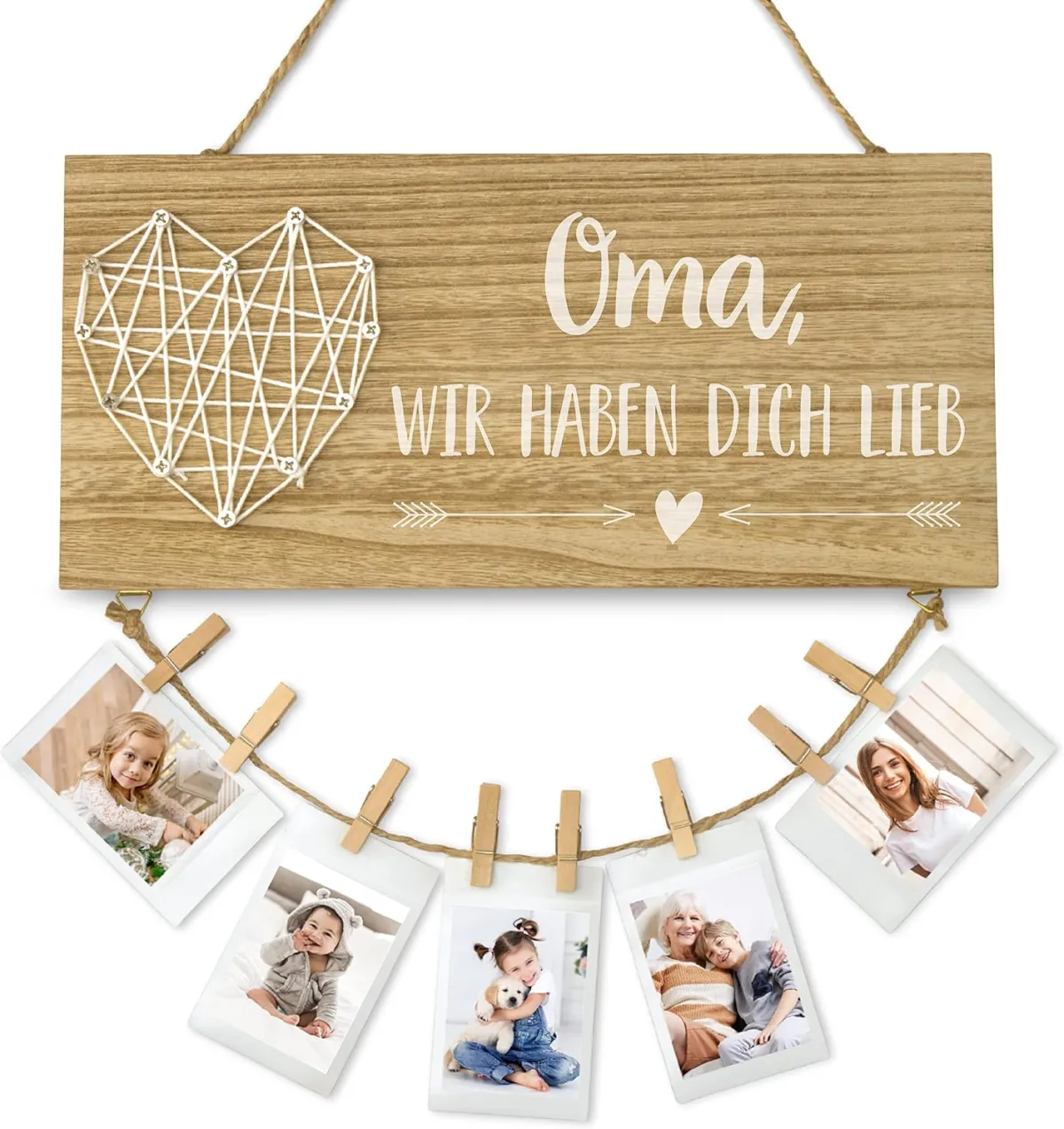 Holzschild mit Fotoseil für Oma – Geschenk von den Enkeln