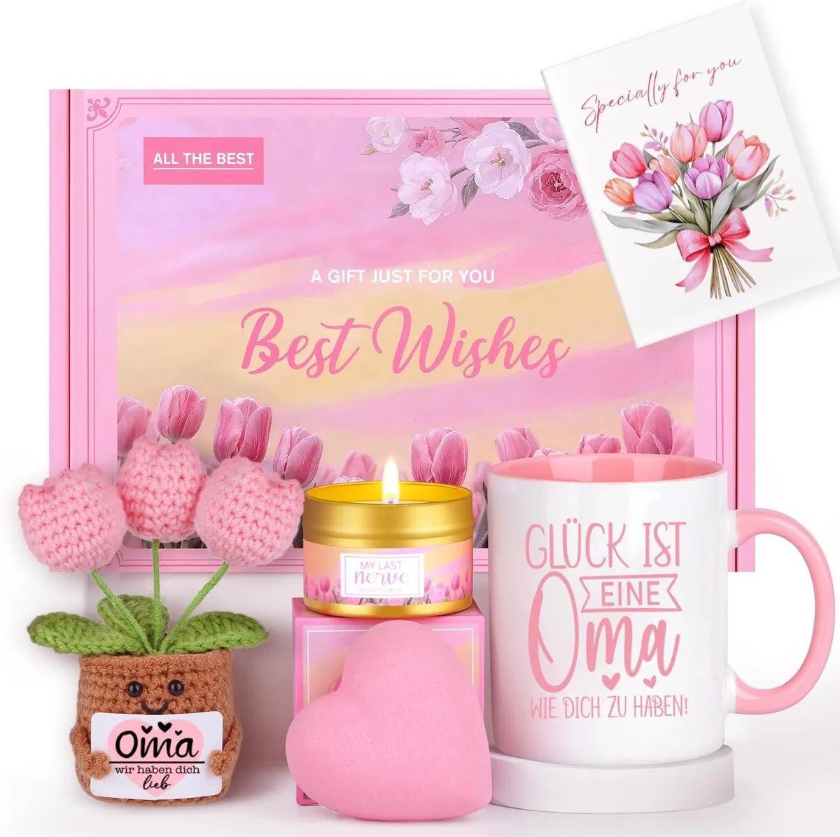 Geschenkset für Oma mit Tasse, Kerze und Tulpe